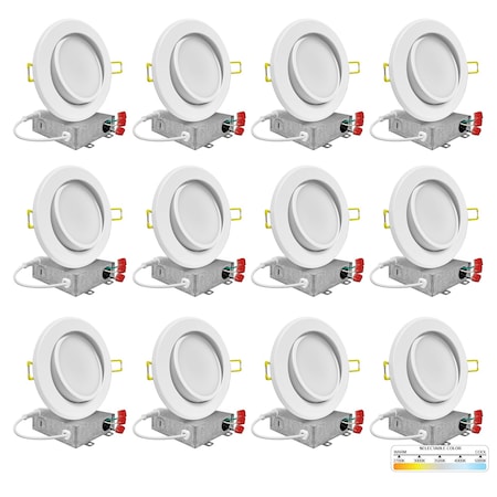 Nuwatt 6 Inch Gimbal LED Recessed Lighting for Sloped Ceiling 2700K-5000K 5CCT Canless Lights, PK12 NW-P-ADJDL-6-12W-5CT-WH-12P
